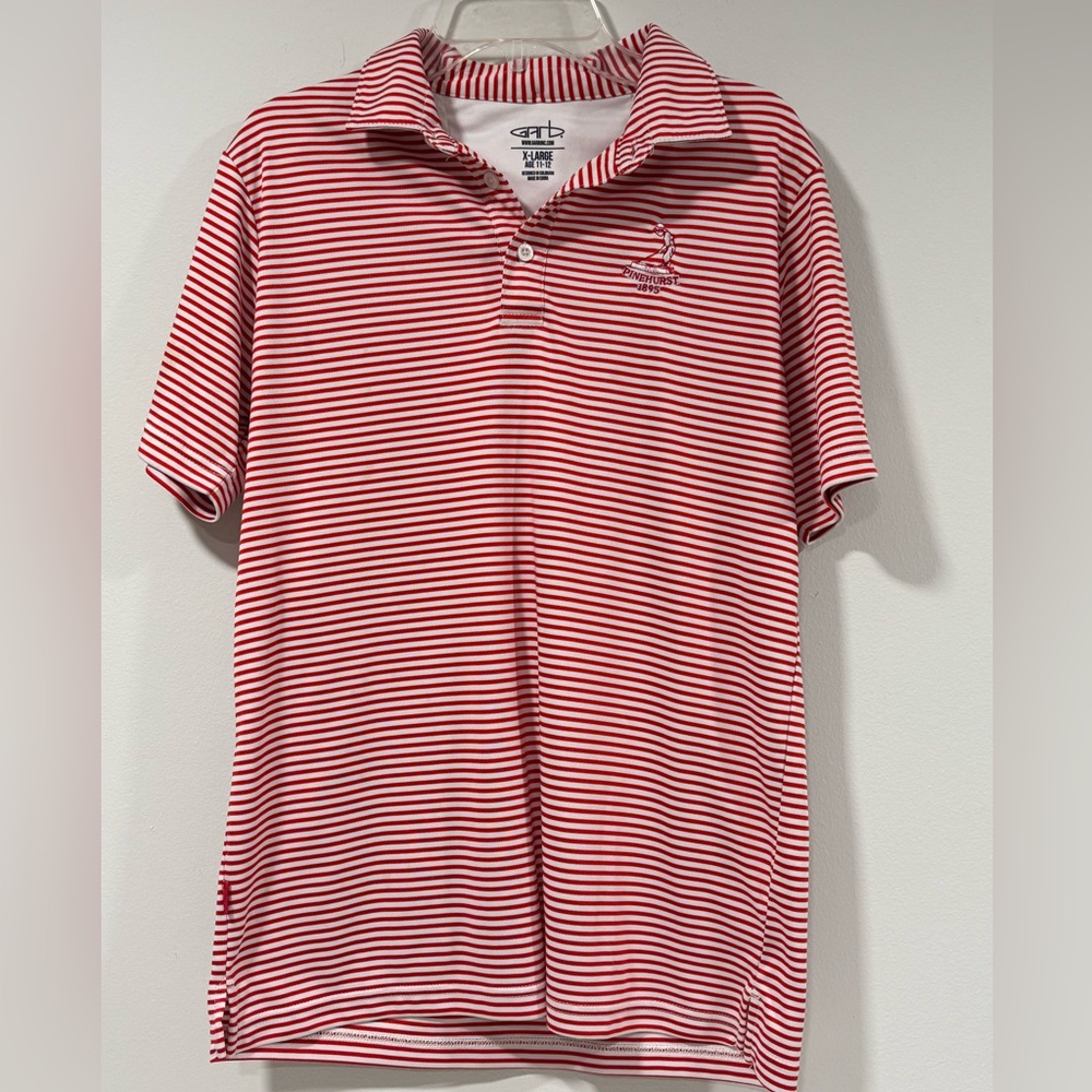 Pinehurst Boys Golf Polo Shirt Red and White Striped Performance XL 11/12